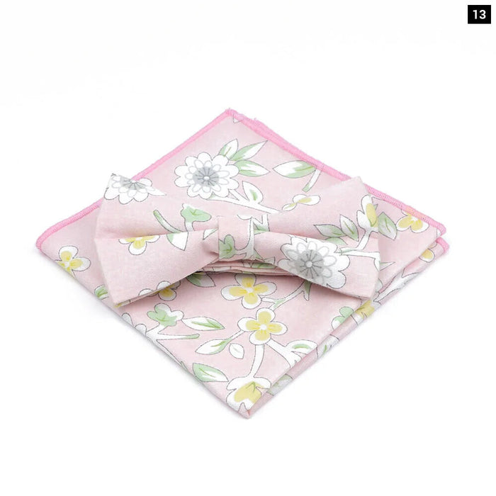 Floral Bow Tie And Handkerchief Set Mens Wedding Accessories