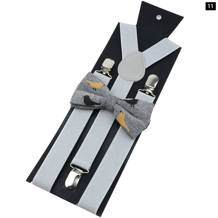 Cotton Suspenders And Bow Tie Set Adjustable And Elastic For Weddings