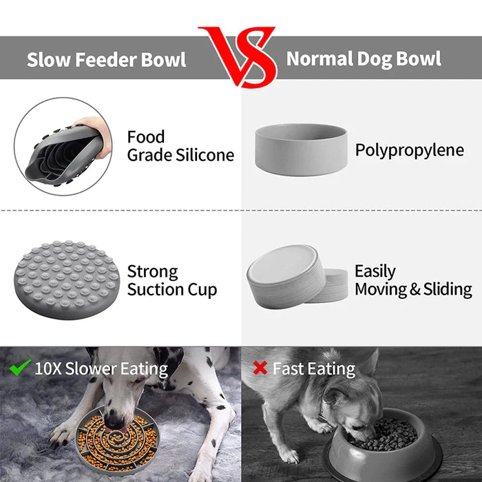 Silicone Dog Bowl Durable Slow Feeder With Suction Cups