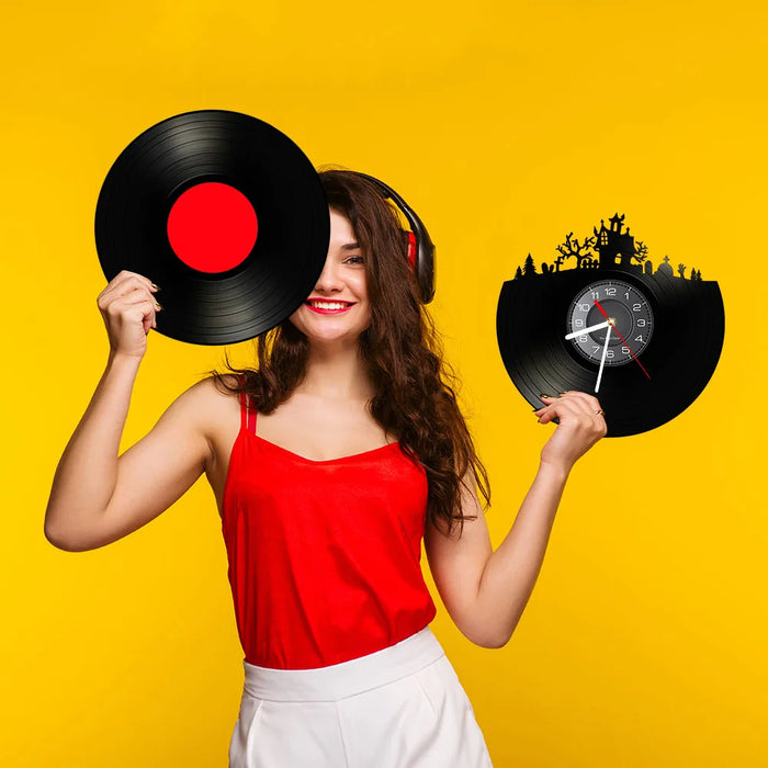 Spooky Halloween Vinyl Record Wall Clock