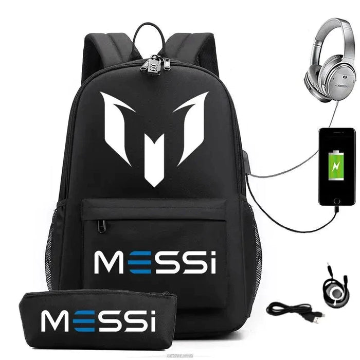 Unisex Messi Casual Computer 15.6 Inch Laptop Light Anti Theft School Bag 2Pcs