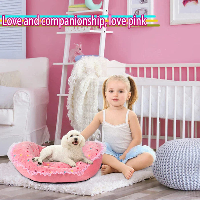 Princess Style Pet Bed Pink Polka Dots Soft Fleece Anti Slip Sofa