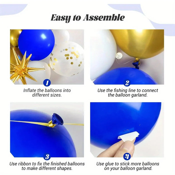 136Pcs Royal Blue And Gold Balloon Arched Flower Ring Set For Anniversary Wedding New Year'S Birthday Party Decoration