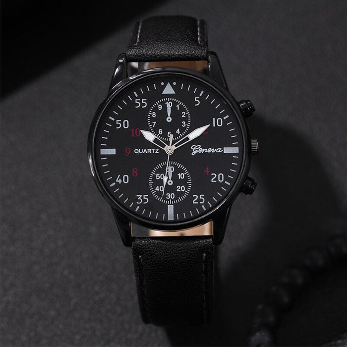 3pcs Set Fashion Mens Watches Men Necklace Bracelet Leather