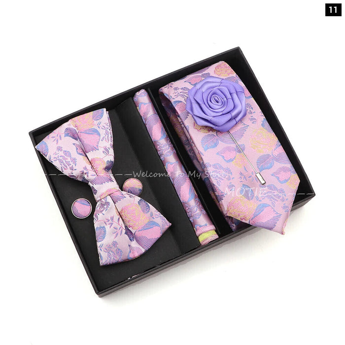 Floral Tie Set Novelty Design With Box For Parties And Business