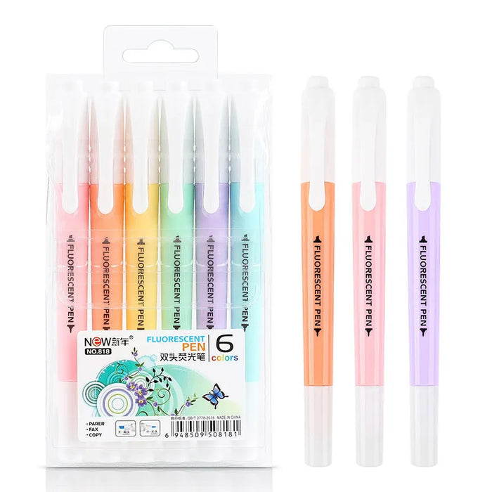 6 Pieces Double Head Fluorescent Highlighter Markers