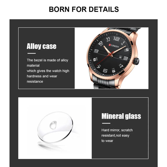 Stainless Steel Quartz Watches Casual Business Wristwatches For Men Luminous Hands Clock