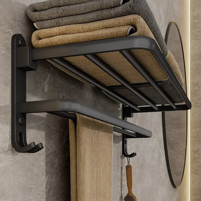 50Cm Matte Black Folding Towel Holder With Hook