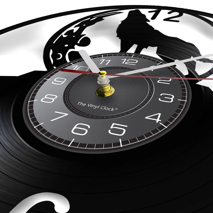 Full Moon Howling Wolf Vinyl Record Wall Clock