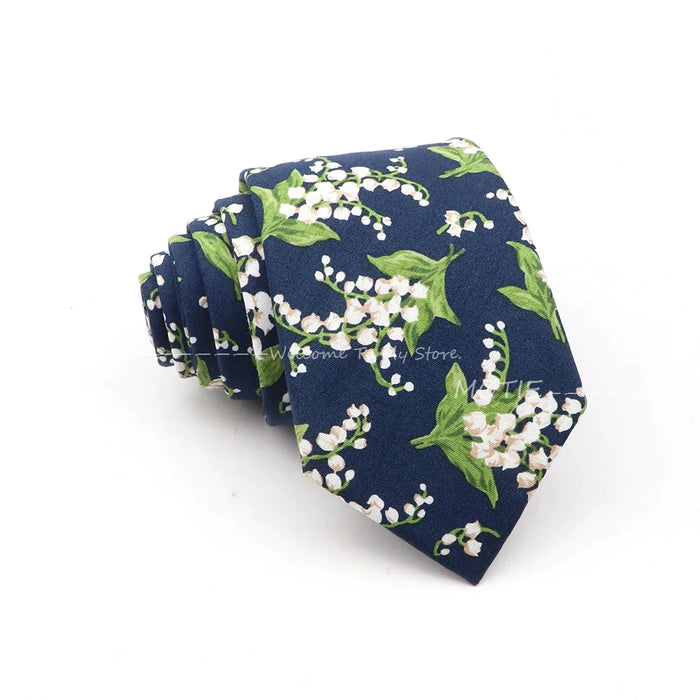 Blue Floral Cotton Ties For Weddings Business And Daily Wear