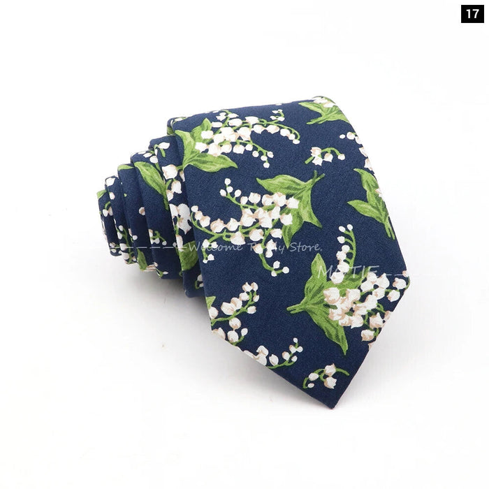 Blue Floral Cotton Ties For Weddings Business And Daily Wear