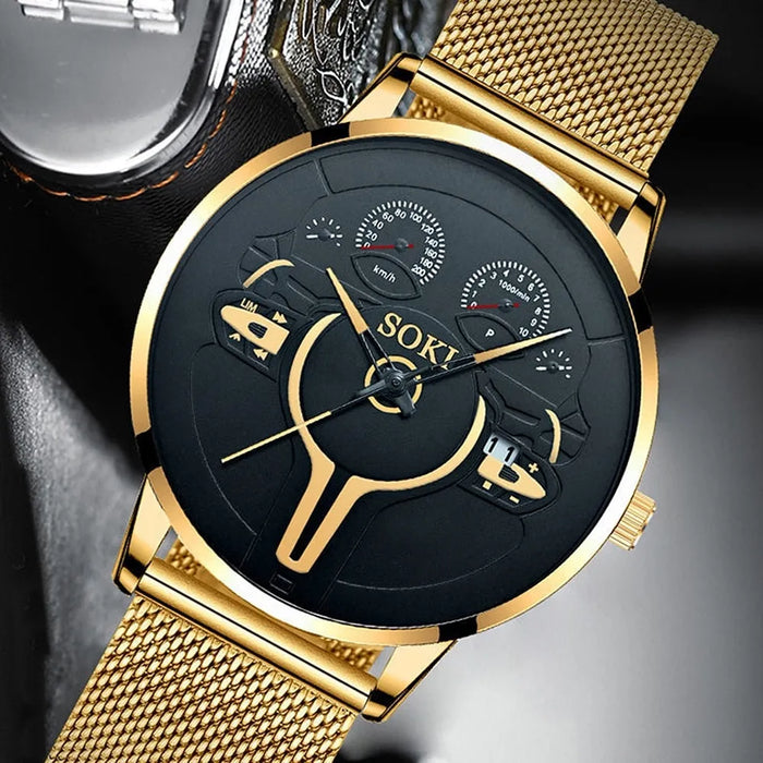 Luxury Fashion Calendar Watch Men Stainless Steel Strap Clock Sport Watches Mens Quartz Wristwatch