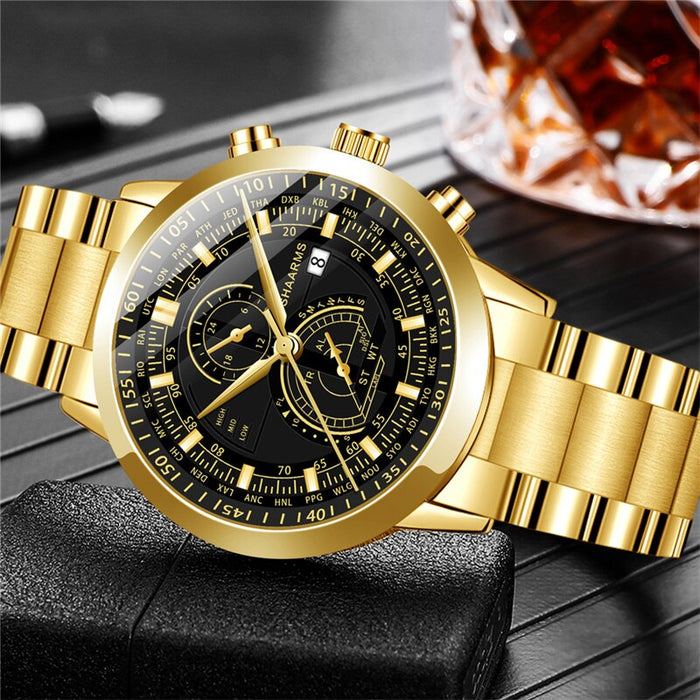 Fashion Mens Stainless Steel Watches Quartz Wristwatch Calendar Luminous Clock Men Business Casual Watch