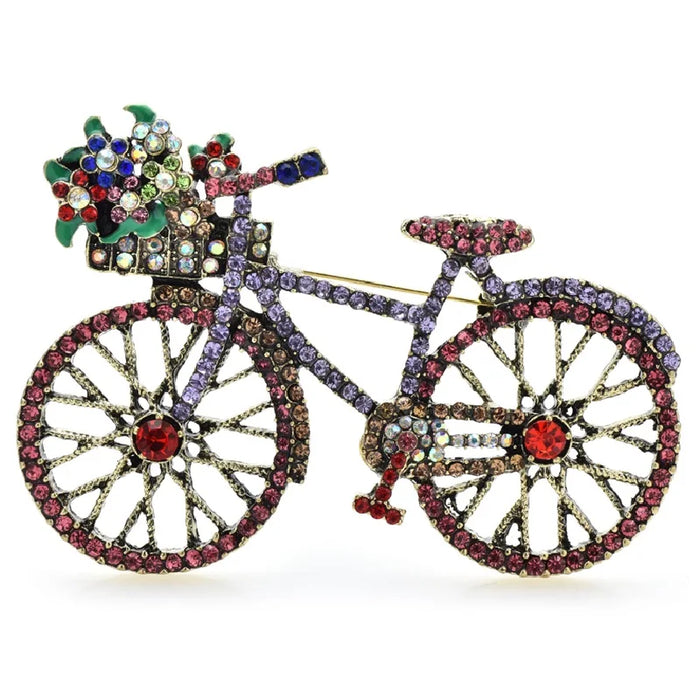 Bicycle Brooch 2 Colour Flower Bike Pin