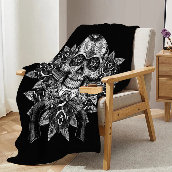 Soft Rose Eyed Skull Throw Blanket Plush For Sofa Couch