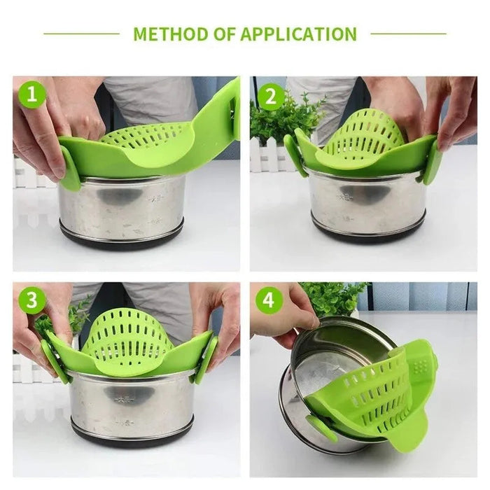 Silicone Anti Spill Pan Pot Strainer For Pasta Fruit