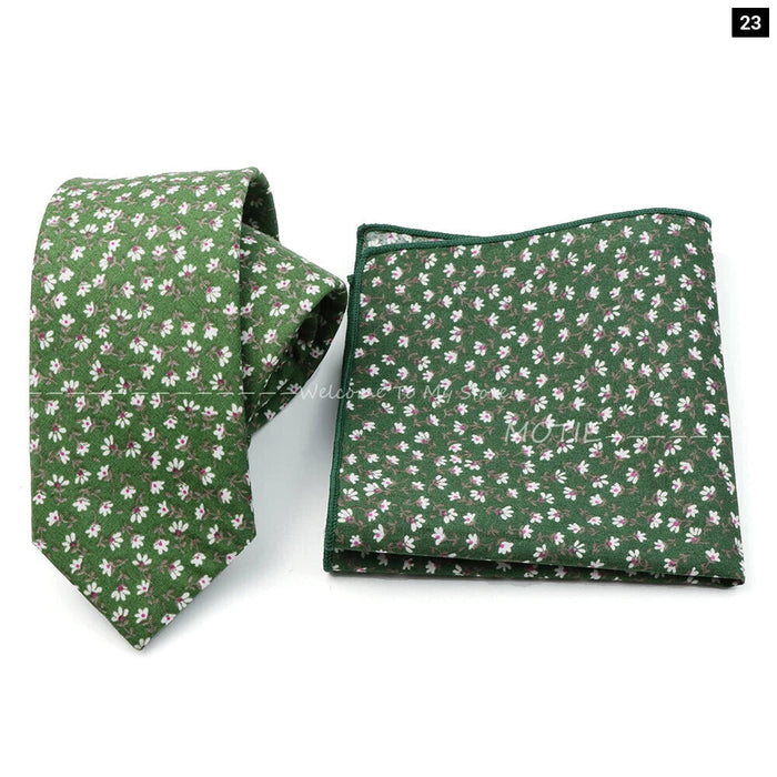 Floral Cotton Ties And Pocket Square Set For Business And Weddings