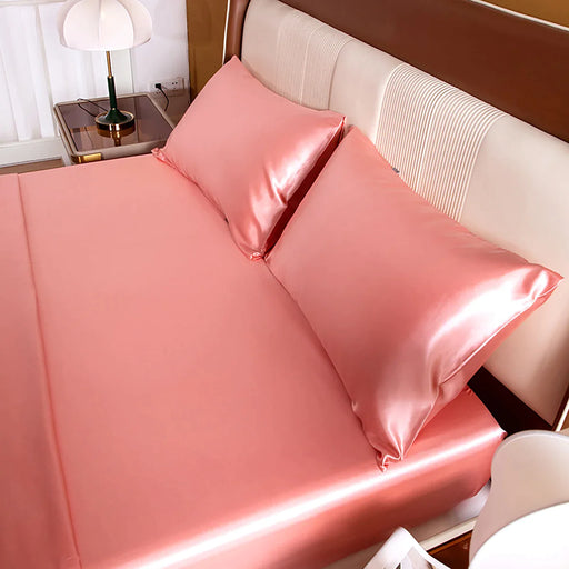 4 Piece Silky Pink Rayon Satin Fitted Sheet Set