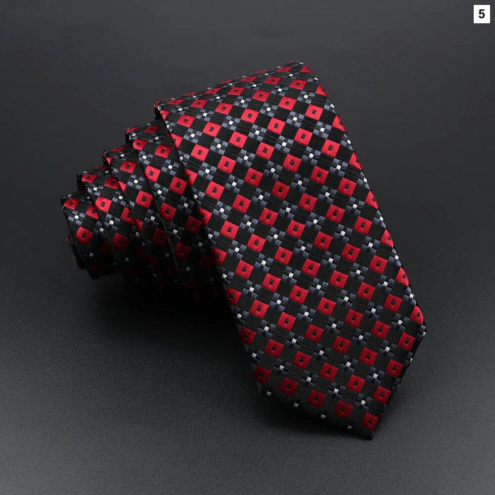 Classic Mens Skinny Tie Red Blue Stripe Plaid 5Cm Business Wedding Gift