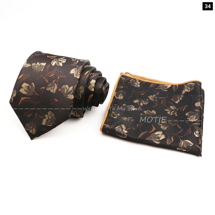 Floral Pocket Square Tie Set For Weddings Parties And Daily Wear