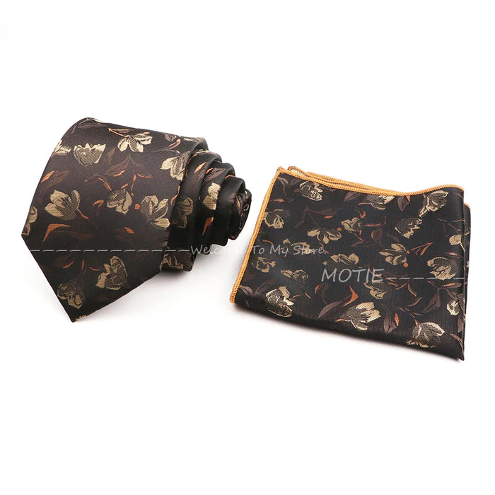 Floral Pocket Square Tie Set For Weddings Parties And Daily Wear