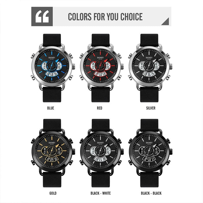 Men’s Silicone Digital Analog Date Calendar Display Dual