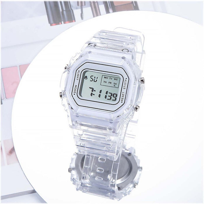 Sports Electronic Watch Men And Women Square Junior High School High School Students White Led Digital Watches