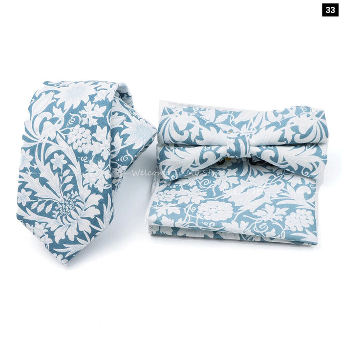 Floral Tie And Handkerchief Set For Business And Weddings