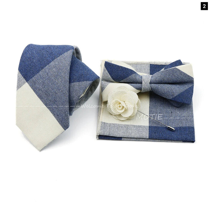 Classic Cotton Striped Necktie Set For Groom Business Or Wedding