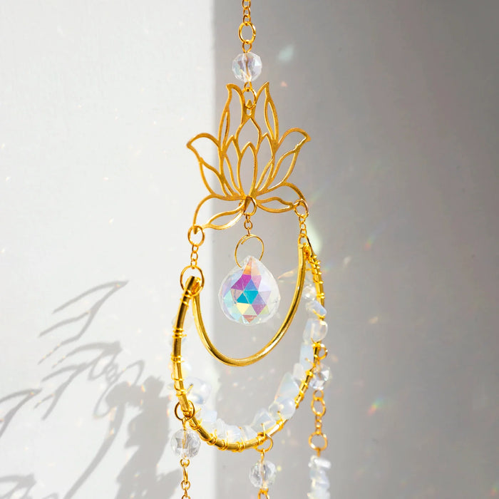 Stained Glass Moon Lotus Crystal Suncatcher