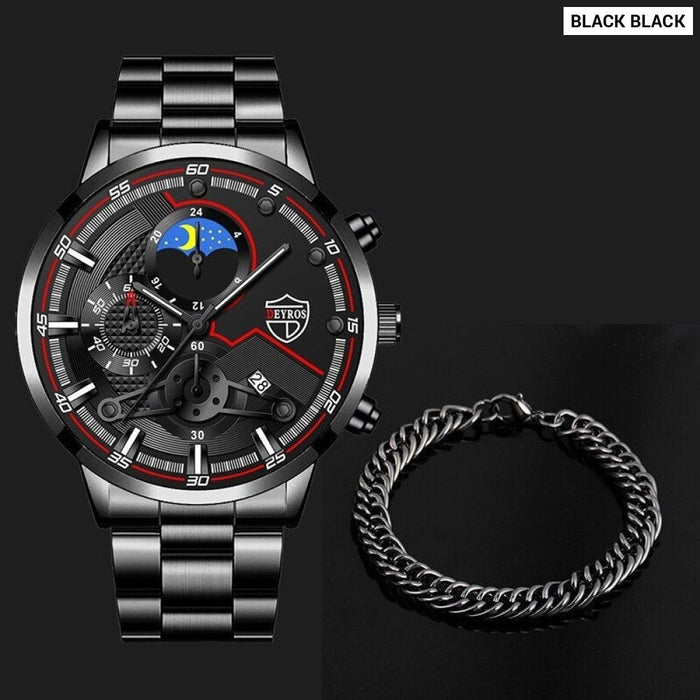 2pcs Set Fashion Sports Men Watches for Men Business Stainless Steel Quartz Wristwatch Luxury Casual Bracelet Wrist Watch