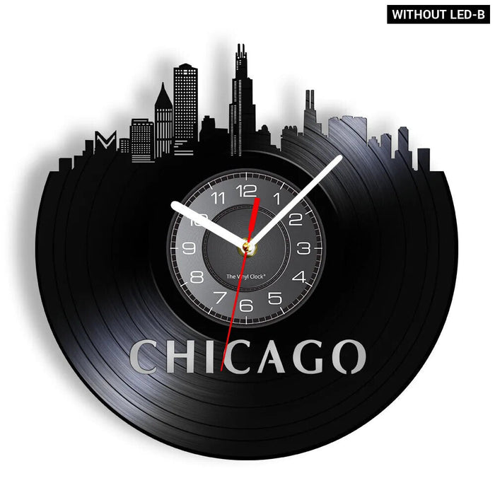 Chicago Skyline Vinyl Record Wall Clock