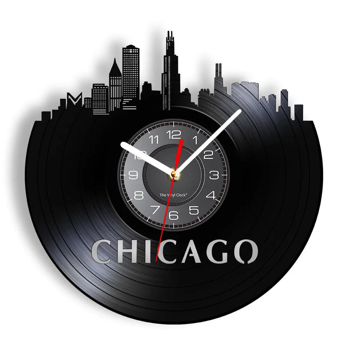 Chicago Skyline Vinyl Record Wall Clock