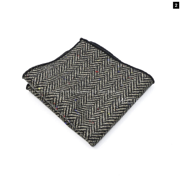 Classic Plaid Striped Pocket Square Mens Wool Handkerchief In Brown Grey For Weddings And Gifts