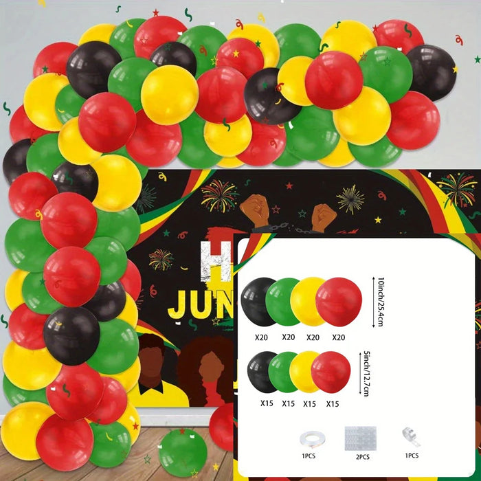 144Pcs June Black Independence Day Themed Balloon Arch Set With Red Black Green And Yellow Balloons For Commemoration Day