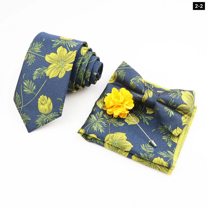 Flower Pattern Ties And Handkerchief Set For Weddings And Business