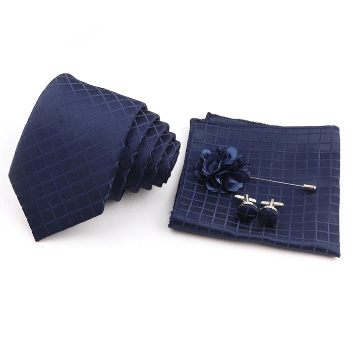 Blue Striped Tie Set For Weddings And Parties