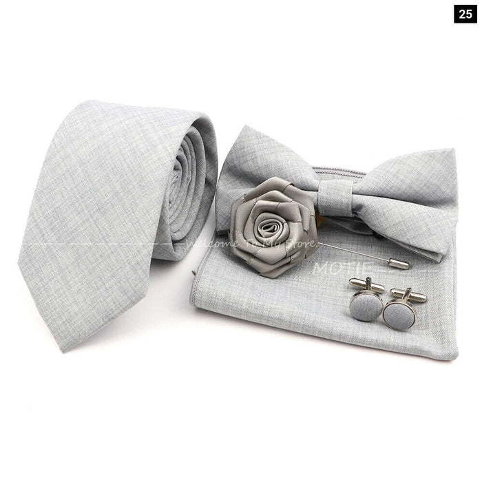 27 Colour Tie Set Classic Cotton Pocket Square Cufflink And Bowtie For Mens Wedding Party Accessories