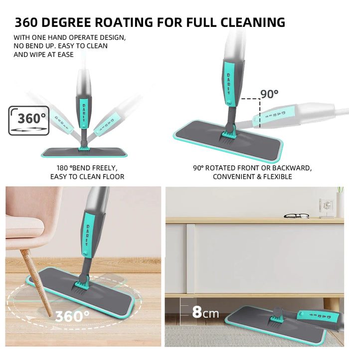 360° Rotating Multifunctional Spray Floor Mop With Reusable Microfiber Pads For Home Cleaning