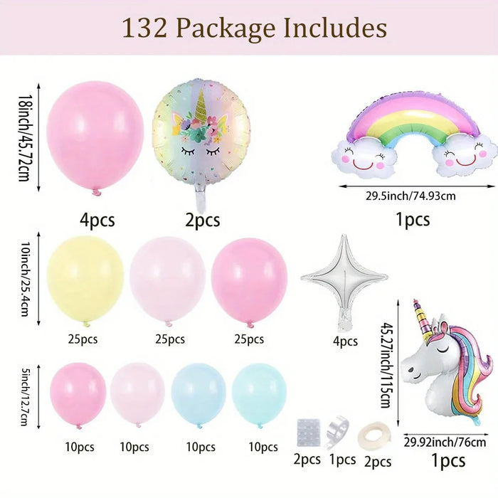 132Pcs Rainbow Unicorn Balloon Arch Wreath Kit Pink Yellow Blue Latex Balloon Colourful Unicorn Aluminum Balloon Summer Party De