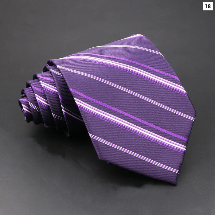 Purple Striped Necktie For Business Weddings And Daily Wear