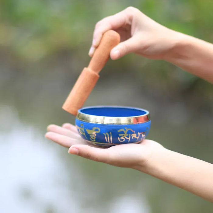 Blue Singing Bowl Made Of Copper Used For Yoga Chakra Therapy Mindfulness And Stress Relief