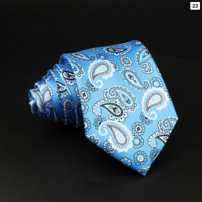 Mens Silk Tie 7.5Cm Blue Paisley Floral For Weddings And Work