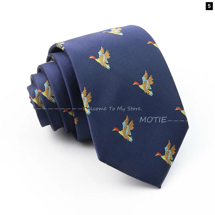 Premium Animal Neckties For Men Black Duck And Chicken Design