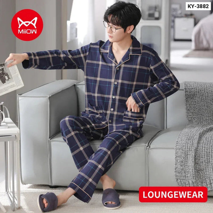 Comfy Cotton Mens Pajamas With Long Sleeves