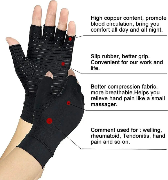 1 Pair Copper Infused Fingerless Compression Arthritis Gloves For Hand Pain Computer Typing