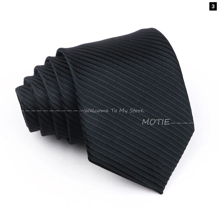 Striped Necktie For Weddings And Business Black Blue 100% Polyester