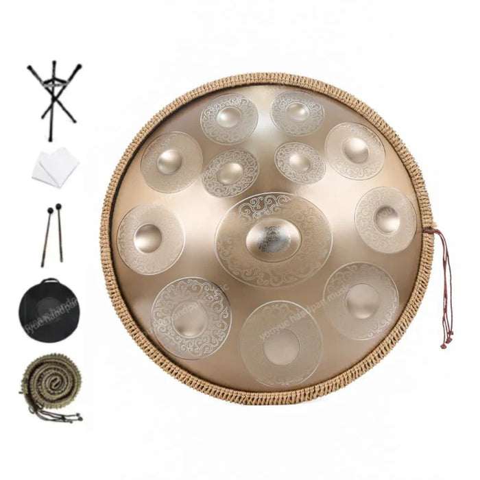 440Hz 432Hz D Minor 9 10 12 Note 22Inch Carve Golden Steel Tongue Drum