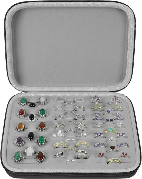 42 Slot Ring Organizer Storage Case Jewelry Display Box For 50 Rings Earrings