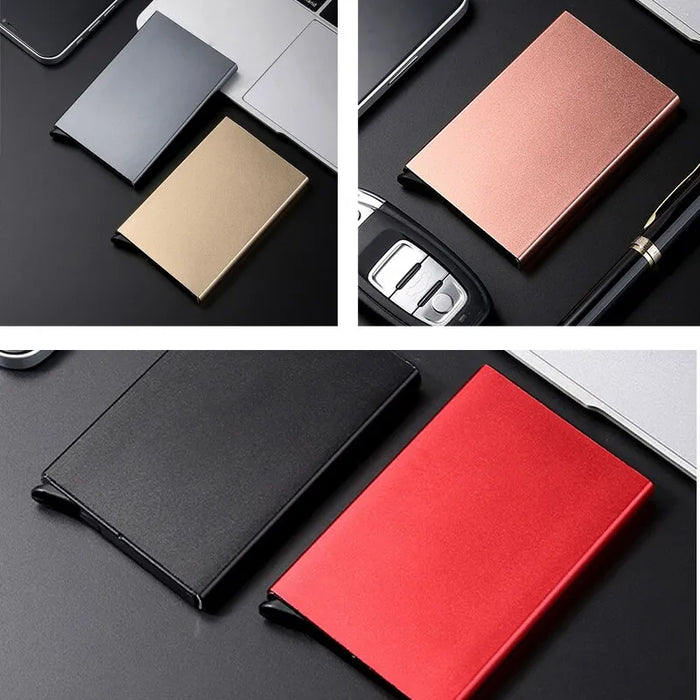 Slim Pop Up Wallet Rfid Blocking Mini Metal Case For Men Women Minimalist Credit Card Holder